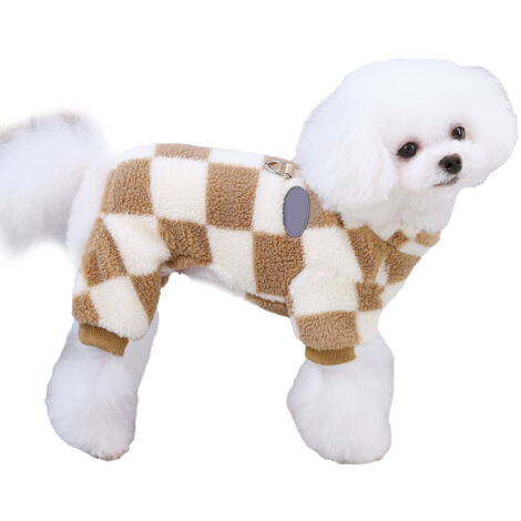 Pyjama pour chien, pull d'hiver pour petite chienne, avec anneau de laisse, vêtement chaud en polaire pour chiot (marron)