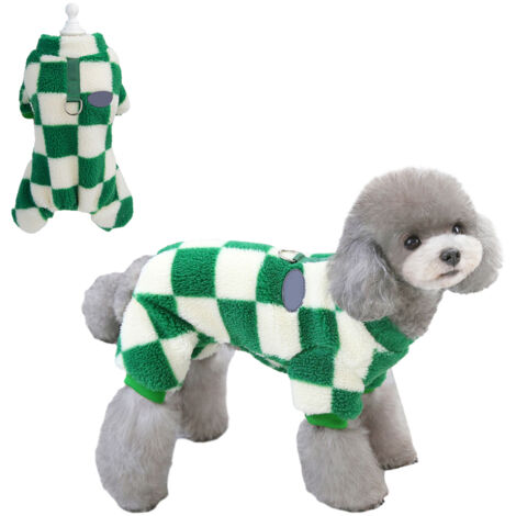 Pyjama pour chien, pull d'hiver pour petite chienne, avec anneau de laisse, vêtement chaud en polaire pour chiot (vert)