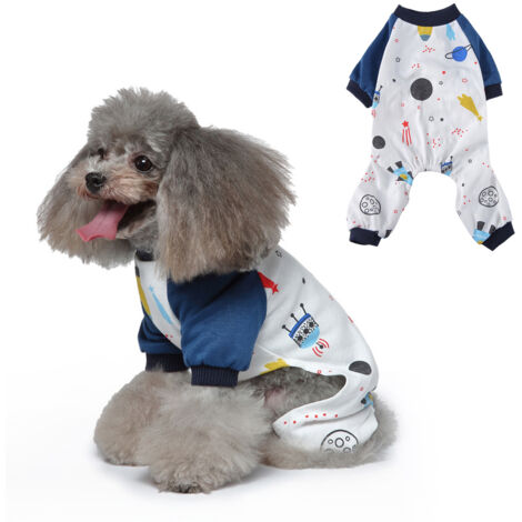 Pyjama pour petit chien, combinaison douce pour chiot et chat, vêtement confortable pour animaux de compagnie (bleu denim)
