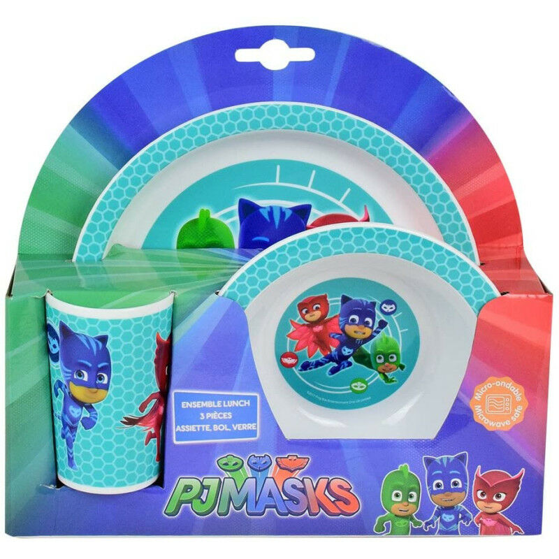 Pyjamasques ensemble repas incluant 1 verre 220 ml, 1 assiette et 1 bol micro-ondables pour enfant - Multicolor
