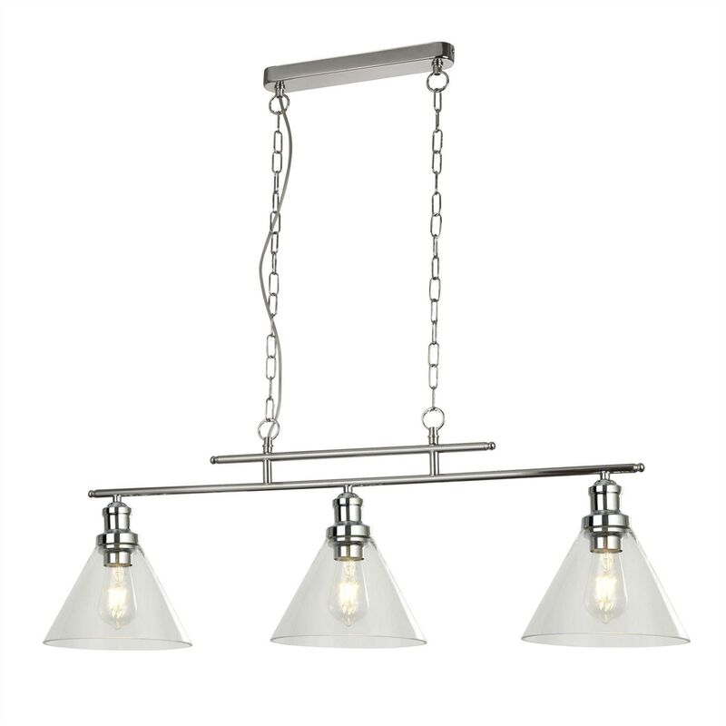 Pyramid - 3 Light Pendant Chrome, Glass Shade, E27 - Searchlight