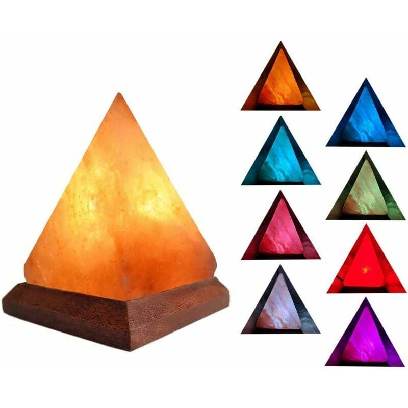 Pyramid Salt Lamp, Himalayan Salt Colorful Negative Light Release Ion Lamp with Wooden Base