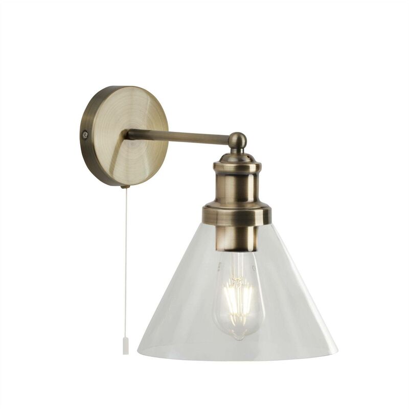 Searchlight - Pyramid - 1 Light Wall Antique Brass, Glass Shade, E27