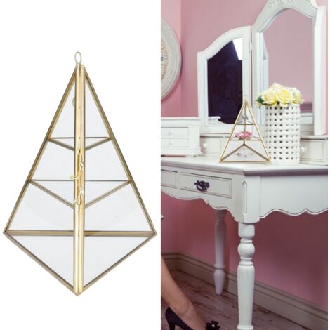 Pyramidenförmiger, dreistöckiger Schmuckhalter aus Metall und Glas – 21 cm großer dekorativer Organizer für Ohrringe, Halsketten und Armbänder