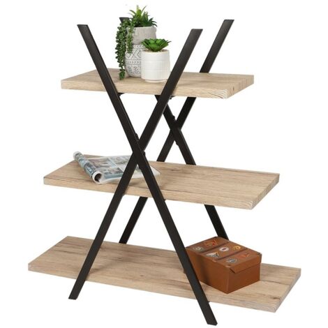 Pyramidenregal mit 3 Ebenen DARYL – Industriestil – Eiche und Schwarz