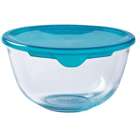 Pyrex Classic Ciotola di vetro ad alta resistenza con coperchio, Trasparente/Blu, 0.5 L