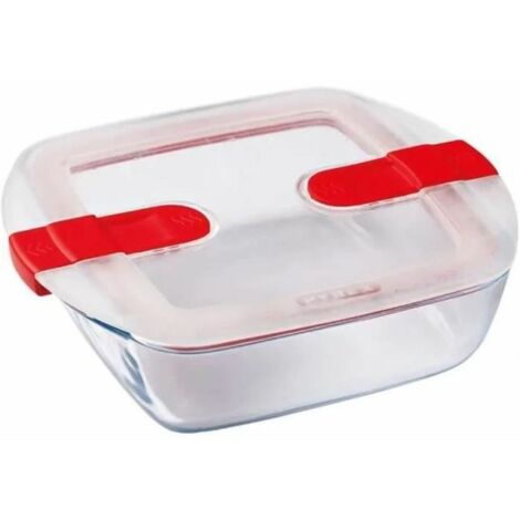 Pyrex Cook & Heat contenitore quadrato per alimenti in vetro borosilicato con coperchio sfiatavapore per il microonde – cuocere in forno, conservare & riscaldare - 20x17cm -