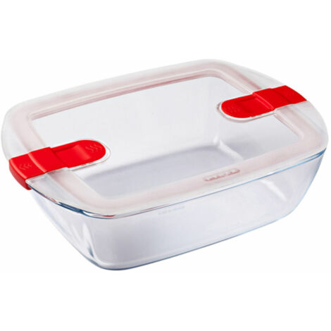 Pyrex Cook & Heat contenitore rettangolare per alimenti in vetro borosilicato con coperchio sfiatavapore per il microonde – cuocere in forno, conservare & riscaldare- 28x20cm -