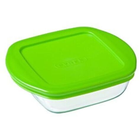 Pyrex - Recipiente quadrato per conservare gli alimenti, con coperchio, in vetro, 20 x 17 x 5,5 cm, 0,3L