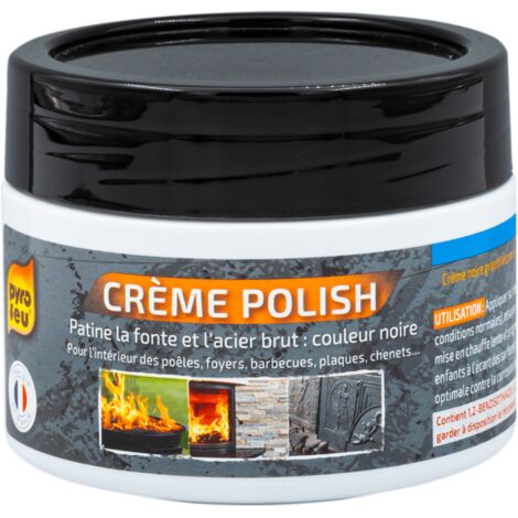 Pyrofeu – Crème polish noire 200 ml – Pour entretien cheminée – Éclat durable – Hauteur 9.5 cm, Largeur 7 cm, Fabriqué en France