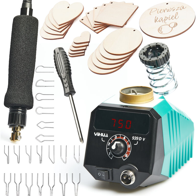 Pyrographe / Poêle à bois Yihua 939D-V + Ensemble de contreplaqué pyrographe 20 pcs 4en1