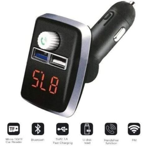 Transmisor FM Bluetooth Manos Libres para Coche, Reproductor Inalámbrico  MP3 Mechero Coche Adaptador Receptor con Dual USB 5V/3.1A. Pantalla Azul.