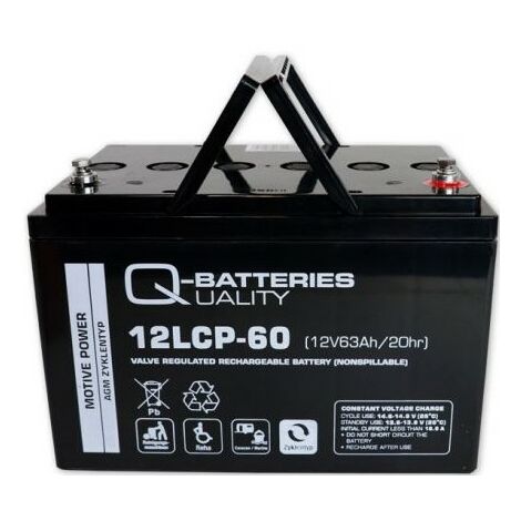 Q-Batteries 12LCP-60 / 12V - 63Ah Blei Akku Zyklentyp AGM - Deep Cycle VRLA