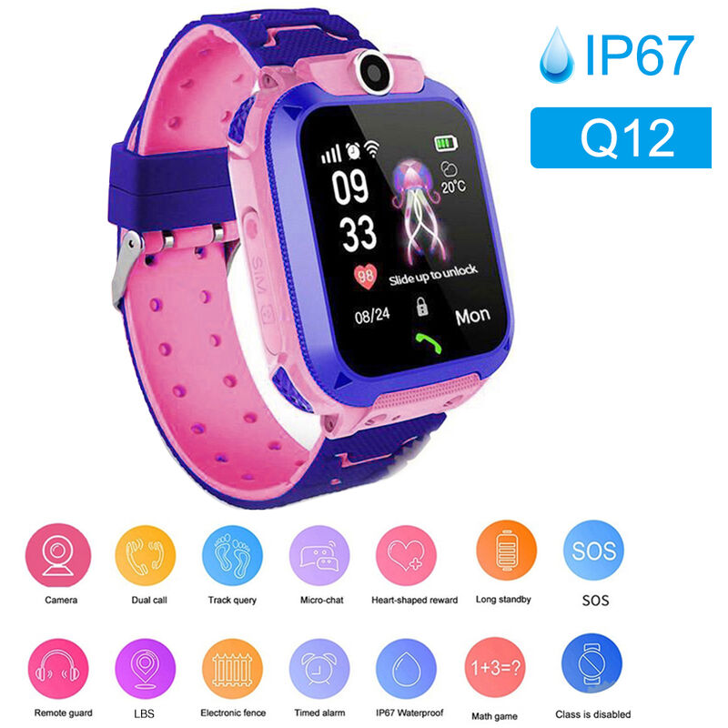 

Q12 Reloj inteligente para ninos IP67 Pantalla tactil impermeable SOS Dispositivo de llamada de telefono Rastreador de ubicacion Relojes