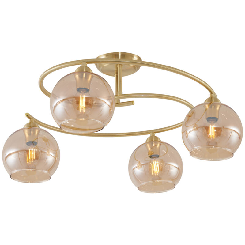 Qazqa - alanis - Plafonnier - 4 lumière - ø 65.6 cm - Laiton - Moderne - éclairage intérieur - Salon i Chambre i Cuisine i Salle à manger