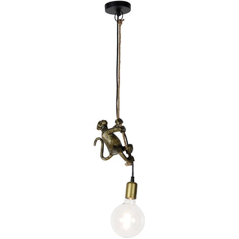 QAZQA animal monkey - Suspension - 1 lumière - L 15 cm - Noir et Or - Classique/Antique - éclairage intérieur - Salon I Chambre I Cuisine I Salle à manger