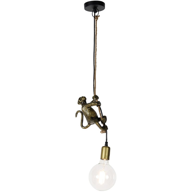 QAZQA animal monkey - Suspension - 1 lumière - L 15 cm - Noir et Or - Classique/Antique - éclairage intérieur - Salon I Chambre I Cuisine I Salle à