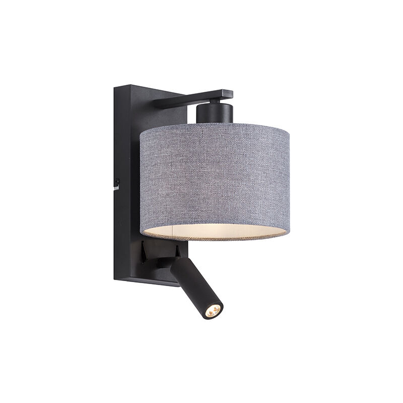 Image of Applique con braccio da lettura puglia - Moderno - Acciaio,Tessuto - Grigio/Nero - Tondo (non sostituibile) led Max. 1 x 3.2 Watt - Grigio - Qazqa