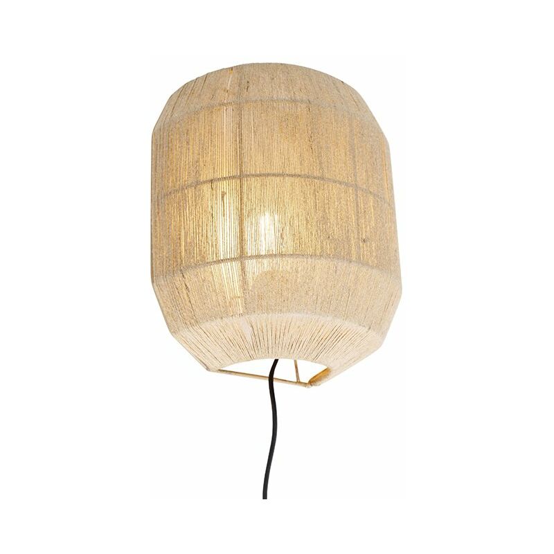 QAZQA Applique con interruttore riki - Orientale - Corda,Acciaio - Beige/Nero - Tondo Max. 1 x Watt