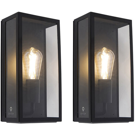 Qazqa – Applique murale extérieure 2 pièces – Acier inoxydable et verre – IP44 résistant aux éclaboussures – Longueur 16 cm – Culot E27 dimmable