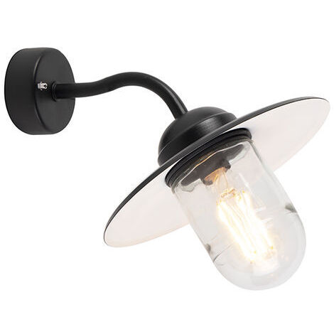Qazqa – Applique murale hublot d'extérieur 1 lumière – Longueur 260 mm – Culot E27 – IP44 – Compatible LED et halogène – Finition noire rustique