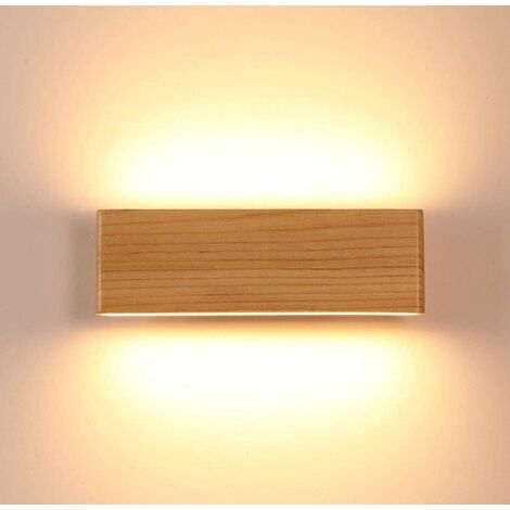 QAZQA Applique Murale Intérieure LED Applique en Bois Up and Down Lampe Éclairage Mural pour Salon Chambre Couloir Escalier Chaud Blanc Lampe Murale (22cm)