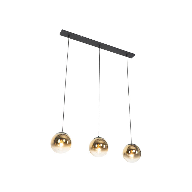 

QAZQA Art Déco Lámpara colgante Art Déco negra con dorado alargada 3 luces - Pallon Vidrio /Acero Alargada Adecuado para LED Max. 3 x 25 Watt