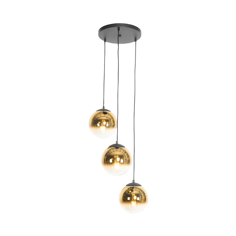 

Art Déco Art deco hanglamp zwart met goud glas rond 3-lichts - pallon Vidrio /Acero Esfera /Alargada Adecuado para LED Max. 3 x 25 Watt - Qazqa