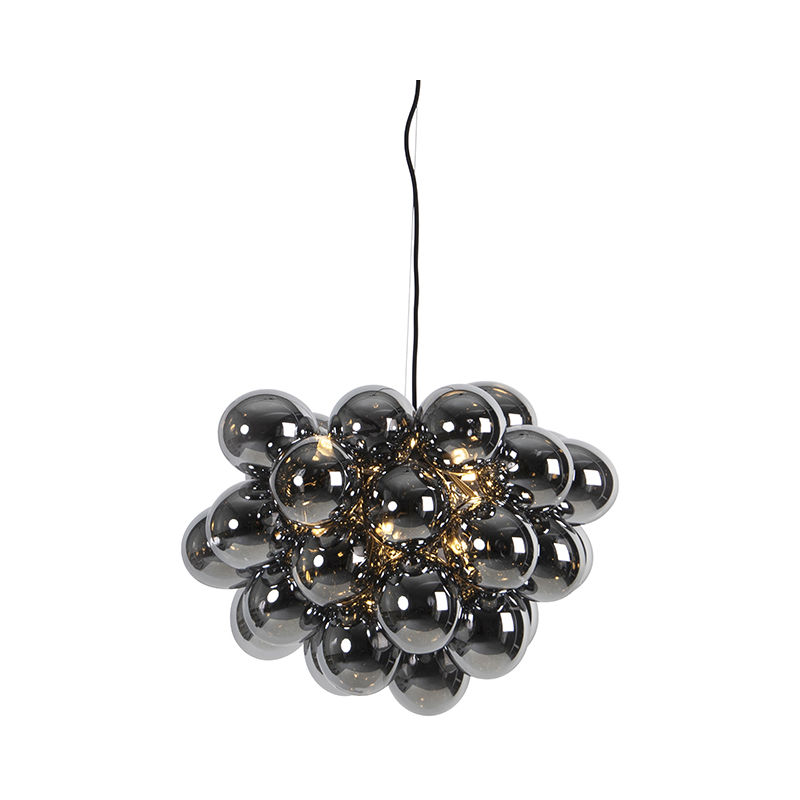 

QAZQA Diseño Lámpara colgante Art Deco negra cristal ahumado 8-luces - UVAS Vidrio /Acero Esfera Adecuado para LED Max. 8 x 28 Watt