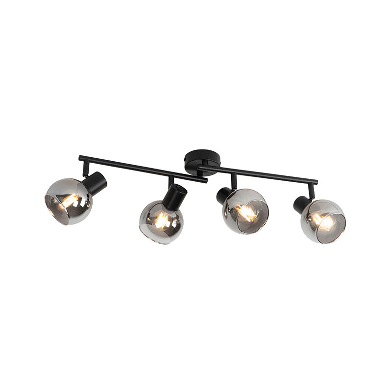 

QAZQA Art Déco Plafón Art Déco negro 56cm cristal ahumado 4-luces - VIDRO Acero /Vidrio Alargada Adecuado para LED Max. 4 x 25 Watt