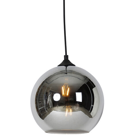QAZQA Art Déco Lámpara colgante Art Deco negra con cristal ahumado - Wallace Vidrio /Acero Redonda Adecuado para LED Max. 1 x 60 Watt