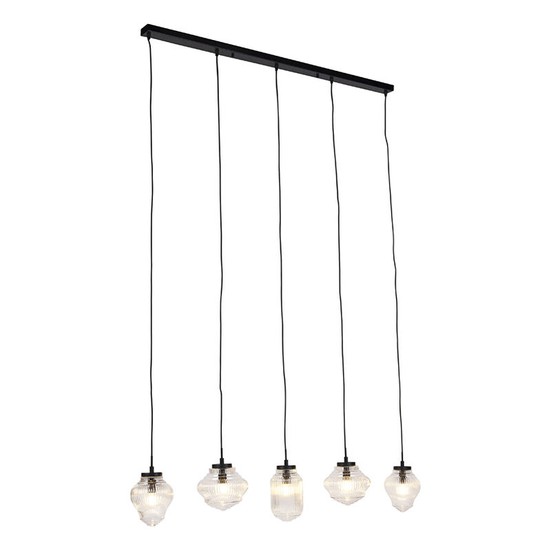 

Art Déco Lámpara colgante Art Dèco negra con cristal transparente 5-luces - BOLSENA Vidrio /Metálica Redonda /Alargada Adecuado para LED Max. 5 x 40