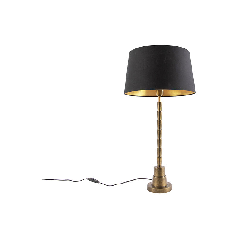 Qazqa - Art Déco Lámpara de mesa Art Deco bronce con pantalla de algodón negra 35 cm - Pisos Aluminio /Algodón Alargada /Rectangular Adecuado para