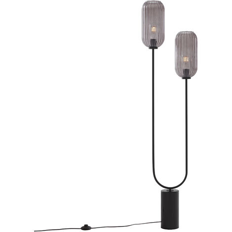 QAZQA Art Déco Lámpara de pie Art Deco negra con cristal ahumado 2-luces - Rid Vidrio /Acero /Mármol Alargada Adecuado para LED Max. 2 x 40 Watt