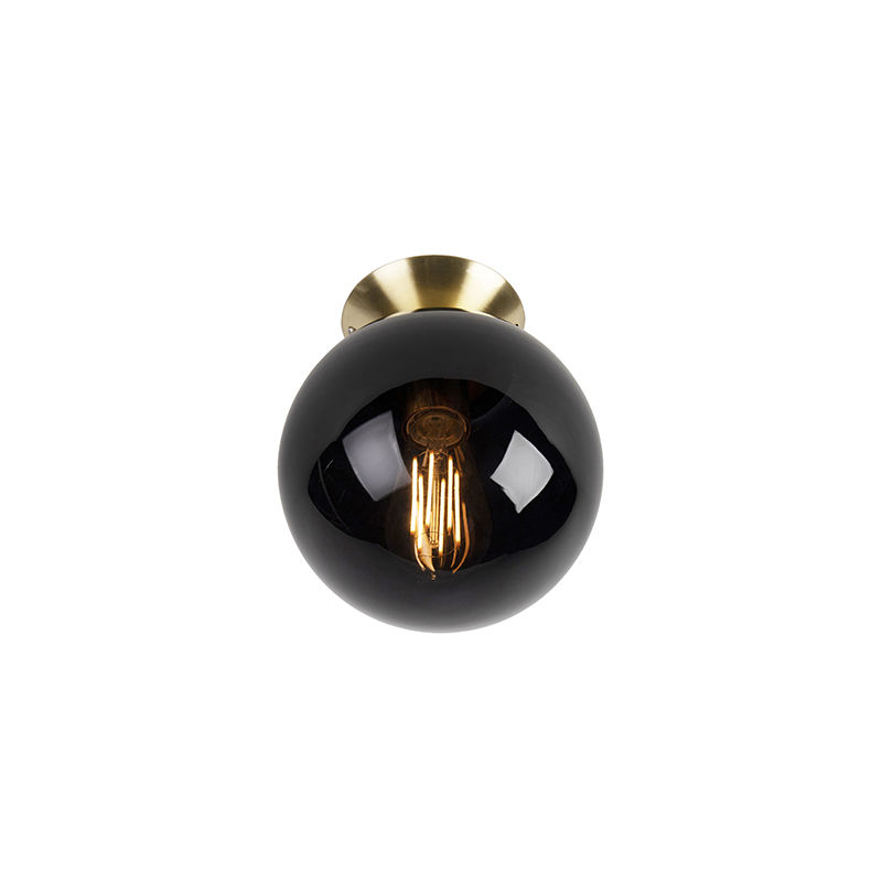 

QAZQA Art Déco Plafón Art Deco de latón vidrio negro - PALLON /Acero Esfera Adecuado para LED Max. 1 x 25 Watt