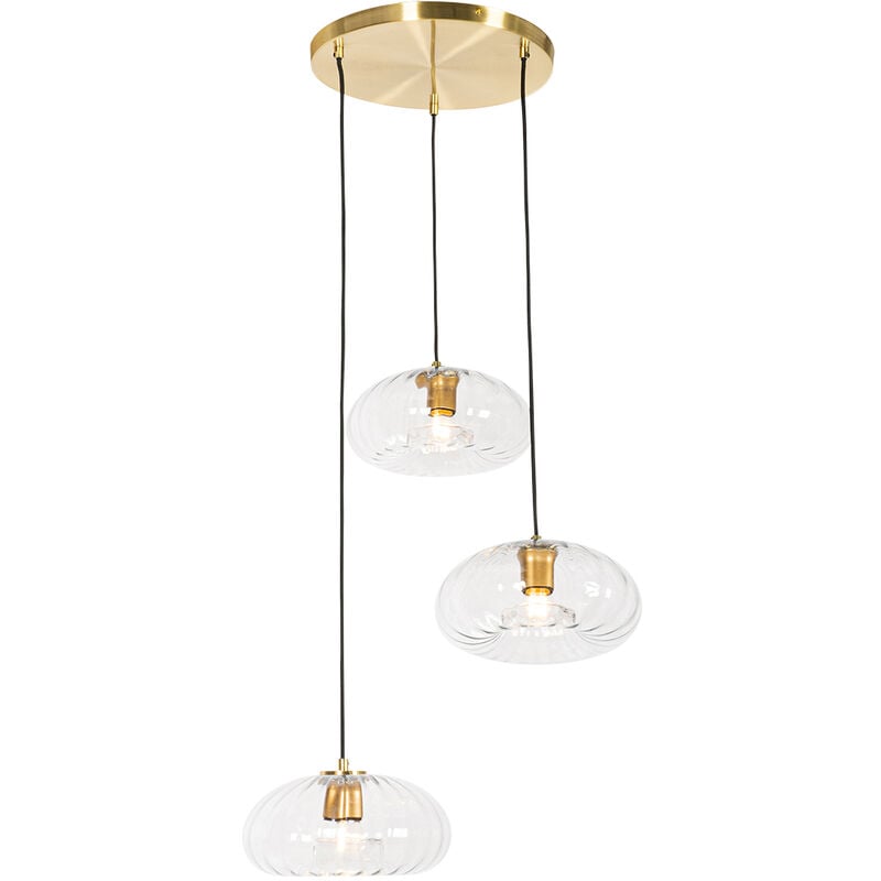 Ayesha - Suspension - 3 lumière - ø 56 cm - Doré - Art Deco - éclairage intérieur - Salon i Chambre i Cuisine i Salle à manger - Qazqa