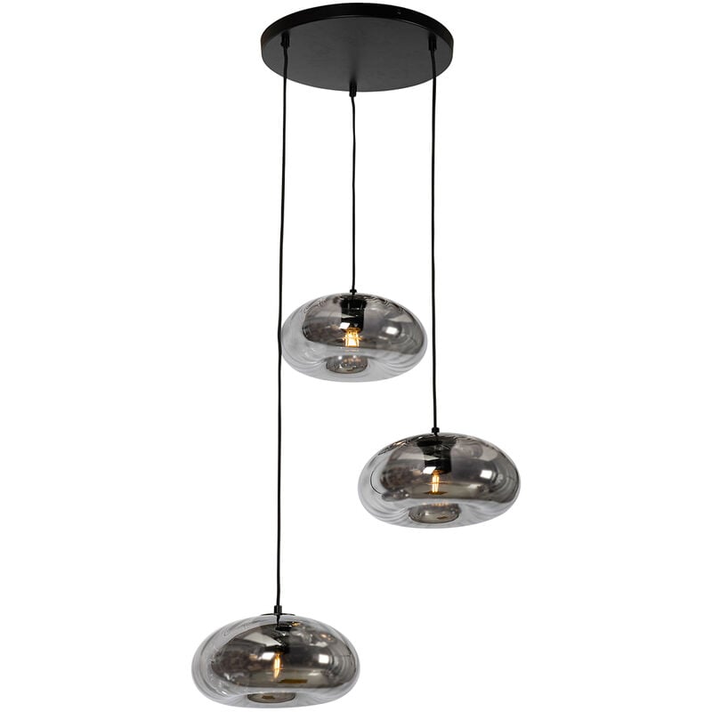 Ayesha - Suspension - 3 lumière - ø 56 cm - Noir - Art Deco - éclairage intérieur - Salon i Chambre i Cuisine i Salle à manger - Qazqa