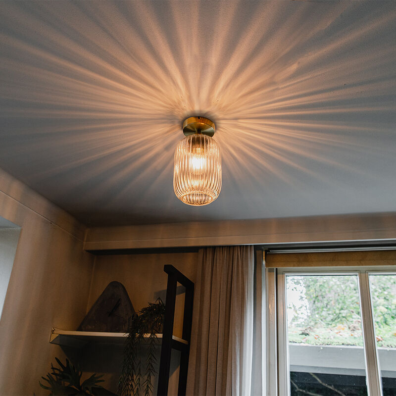 Qazqa - banci - led Dimmable Plafonnier variateur inclus - 1 lumière - ø 14 cm - Laiton - Art Deco - éclairage intérieur - Salon i Chambre i Cuisine