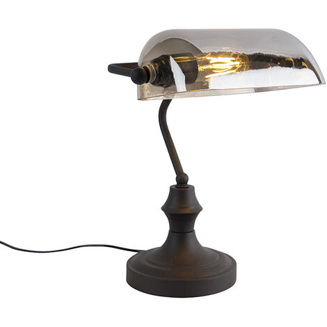 Lampe de bureau style banquier avec abat-jour en verre Simple Designs,  14,75 po, noire LT3216-BLK
