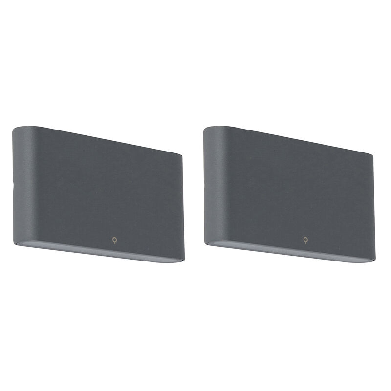 Batt - led Applique murale - 2 pièces - h 9 cm - Gris foncé - Moderne - éclairage extérieur - Qazqa