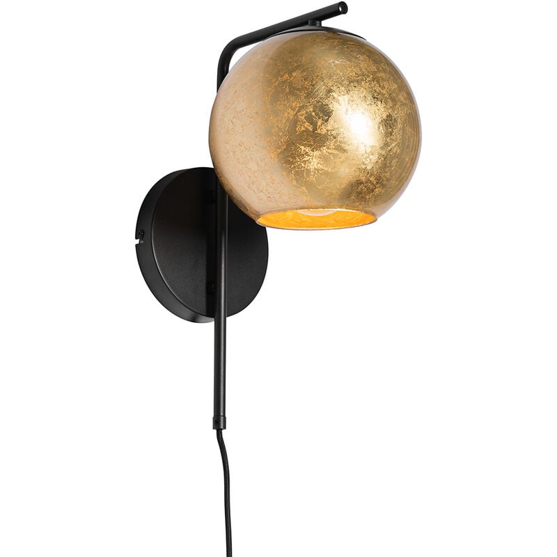 Bert - Applique murale - 1 lumière - l 20 cm - Noir et Or - Design - éclairage intérieur - Salon i Chambre i Cuisine i Salle à manger - Qazqa