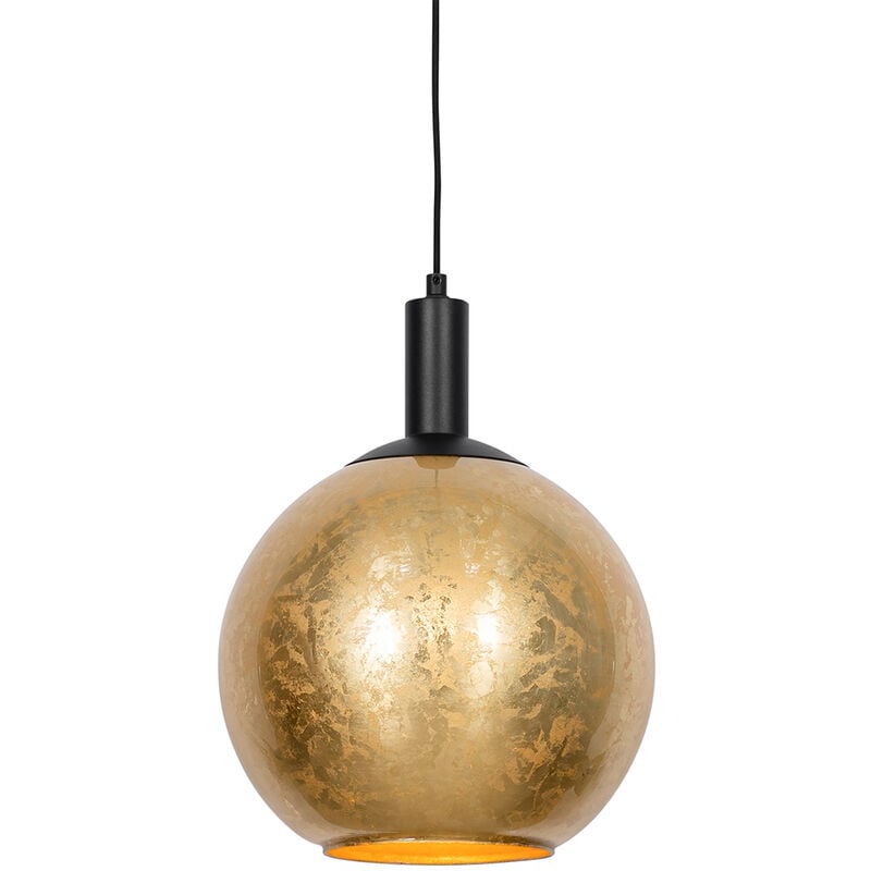 Bert - Suspension - 1 lumière - ø 30 cm - Noir et Or - Design - éclairage intérieur - Salon i Chambre i Cuisine i Salle à manger - Qazqa