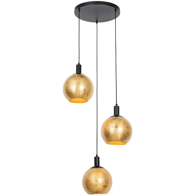 QAZQA bert - Suspension - 3 lumière - Ø 65 cm - Noir et Or - Design - éclairage intérieur - Salon I Chambre I Cuisine I Salle à manger