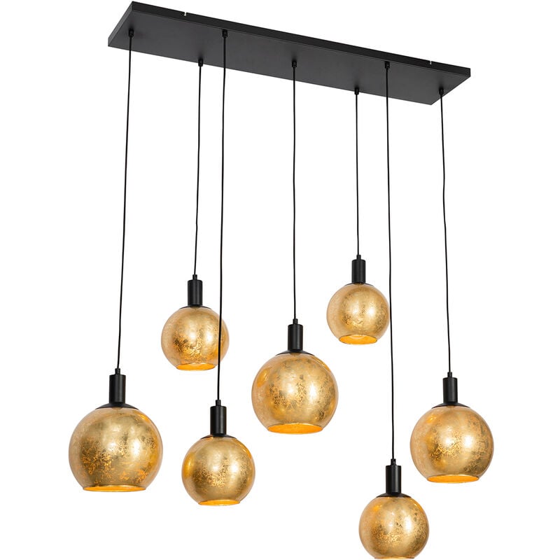 Bert - Suspension multiples - 7 lumière - l 135 cm - Noir et Or - Design - éclairage intérieur - Salon i Chambre i Cuisine i Salle à manger - Qazqa