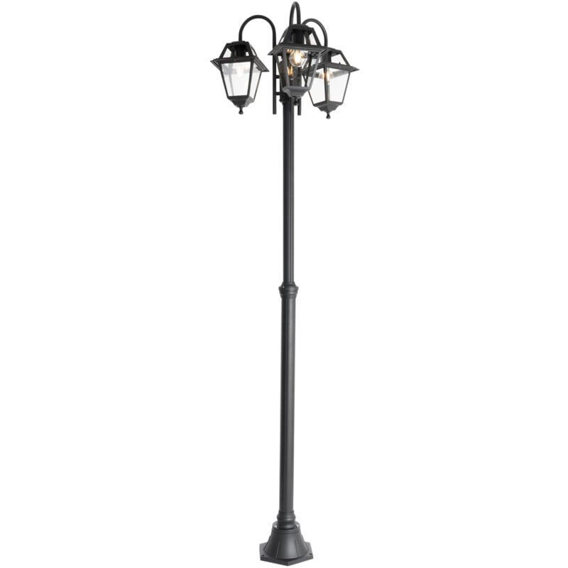 Berta - Lanterne - 3 lumière - h 235 cm - Noir - Classique/Antique - éclairage extérieur - Qazqa
