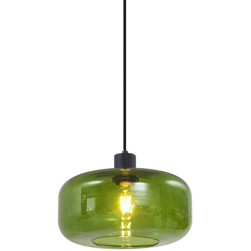 Bizle - Suspension - 1 lumière - ø 28 cm - Vert - Rétro - éclairage intérieur - Salon i Chambre i Cuisine i Salle à manger - Qazqa