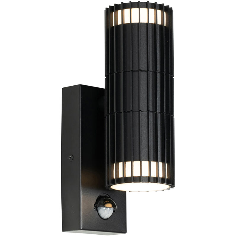 Qazqa - boris - Eclairage exterieur avec detecteur de mouvement - 2 lumière - l 11.3 cm - Noir - Design - éclairage extérieur