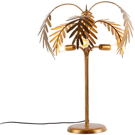 QAZQA botanica - Lampe de table - 3 lumière - Ø 45 cm - Doré/Laiton - Rustique - éclairage intérieur - Salon I Chambre