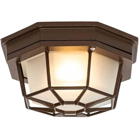 Qazqa bri - Plafonnier - 1 lumière - Ø 21.3 cm - Brun rouille - Rustique - éclairage extérieur