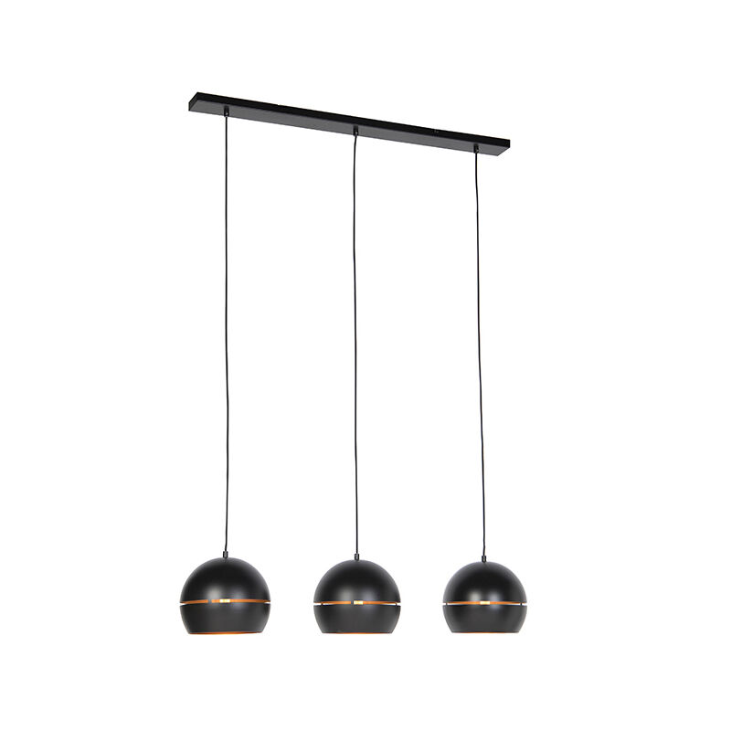 Buell hl - Suspension Industriel - 3 lumière - L 1100 mm - Noir - Rustique - Éclairage intérieur - Salon I Chambre - Noir - Qazqa